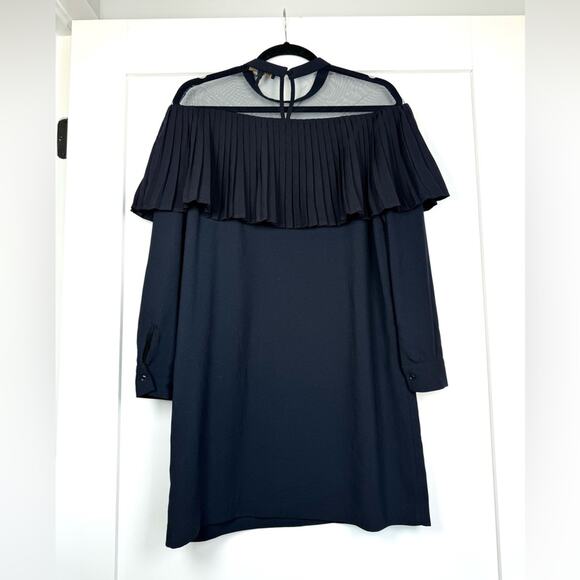 Maje Remia Pleated Overlay Black Mini Dress Size 3 Large - Picture 2 of 13